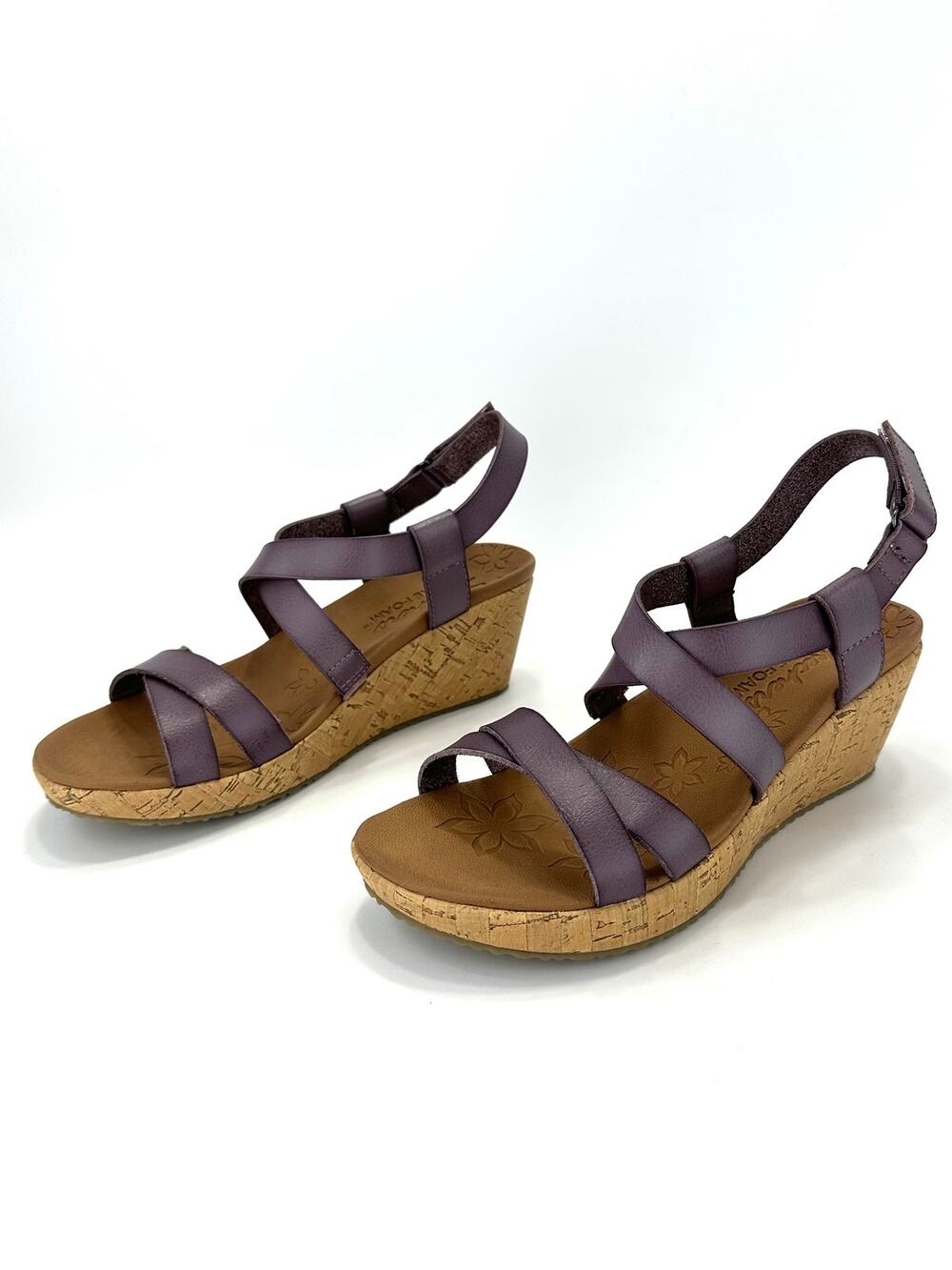 Skechers Luxe Foam Wedge Platform Sandal Sz 7.5 Purple Lightweight Open Toe New